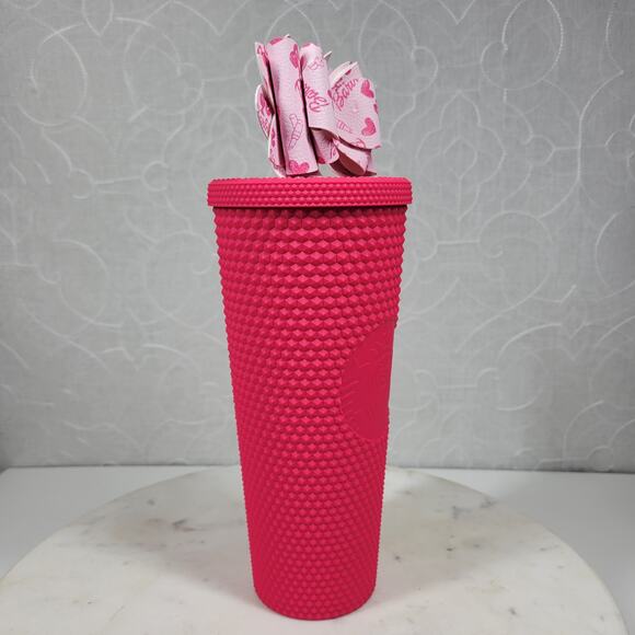 Starbucks Mexico Matte Berry Tumbler Venti 24oz Pink Studded with Straw Bow - Picture 12 of 16